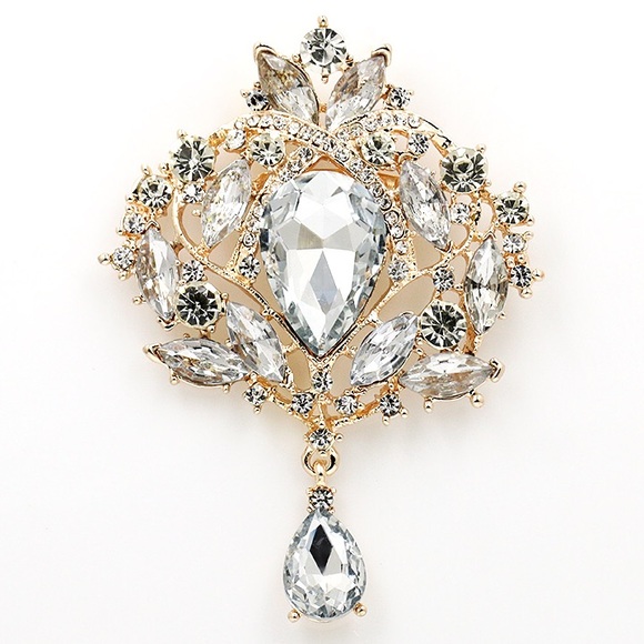 Large Crystal Vintage Drop Brooch Pins - Picture 1 of 6